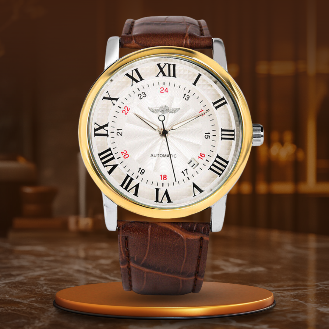 Mode Luxus Leder Vollautomatische Uhr