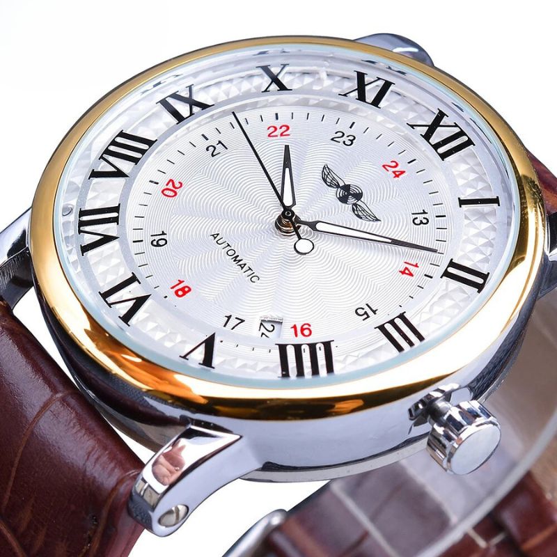 Mode Luxus Leder Vollautomatische Uhr
