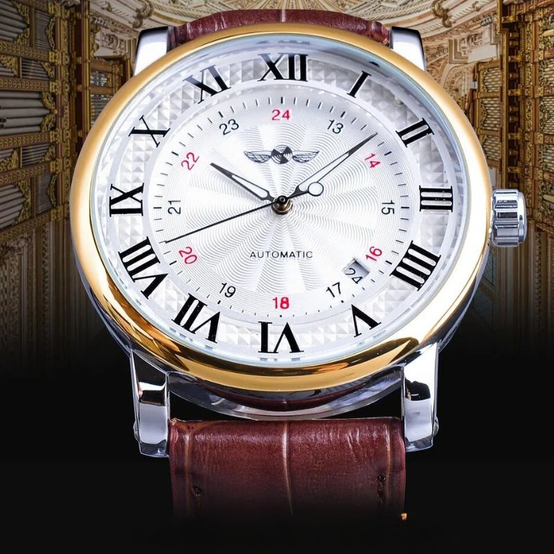 Mode Luxus Leder Vollautomatische Uhr