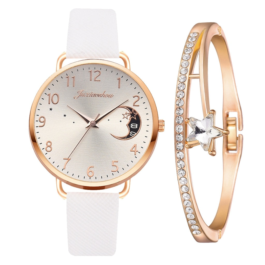 Mond Zahlen Zifferblatt Uhr und Armbänder Set