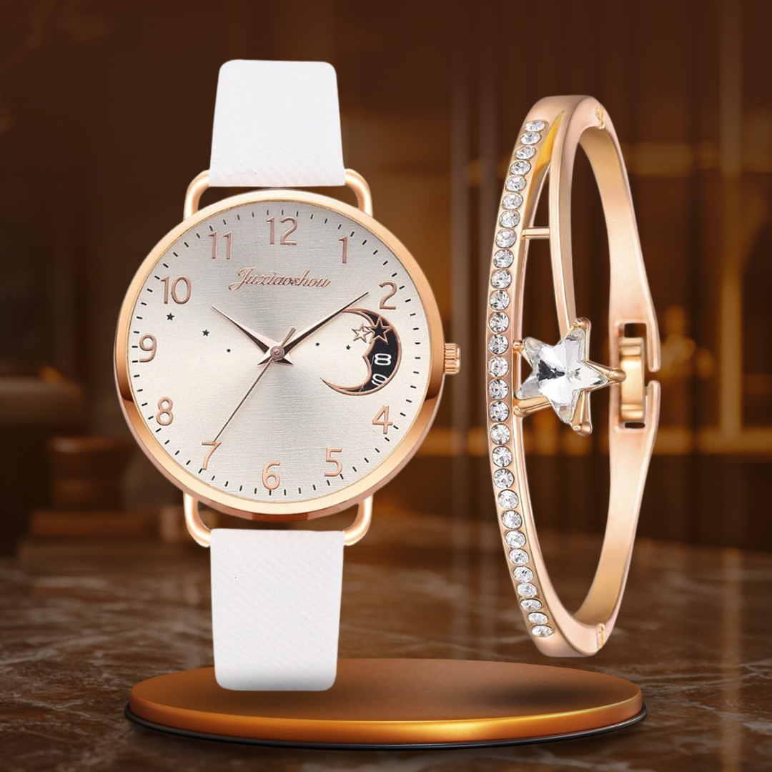 Mond Zahlen Zifferblatt Uhr und Armbänder Set